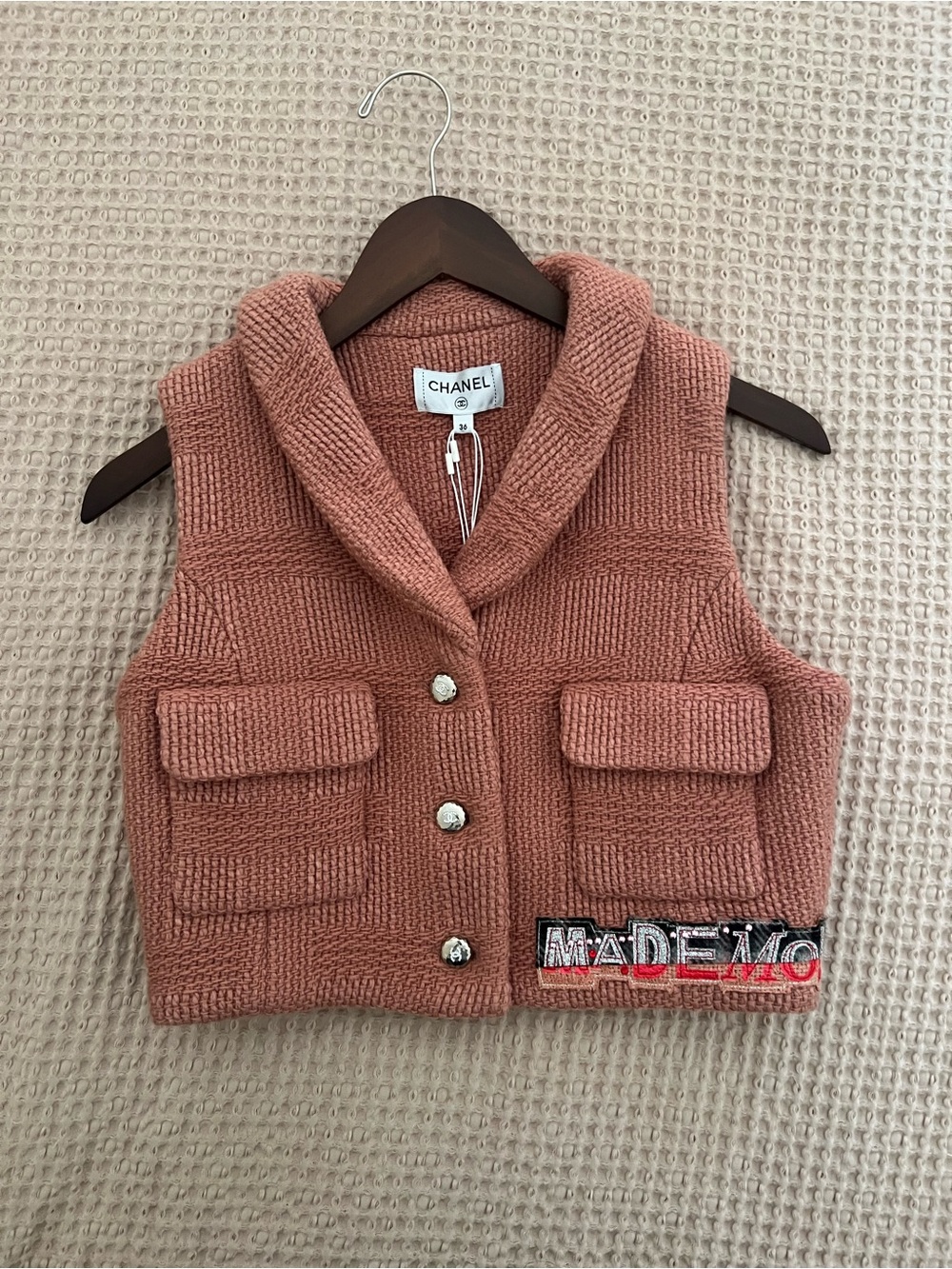 CHANEL Pink Knit Embroidered Vest